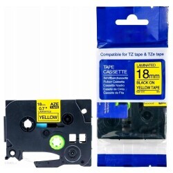 Brother P-Touch TZE-C41 Muadil Fosforlu Yellow Üzerine Black Printer Label 18mm x 8m - BROTHER