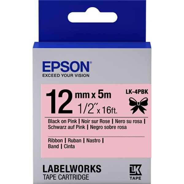 Epson C53S654013 (LK-4PBK) Pembe Üzerine Siyah Orjinal Etiket Şeridi - 1