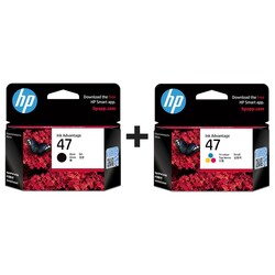HP - HP 47-6ZD21AE Siyah Orjinal Kartuş + HP 47-6ZD61AE Renkli Orjinal Kartuş Seti