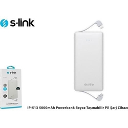 S-link IP-513 5000mAh Powerbank Beyaz Taşınabilir Kutusuz Pil Şarj Cihazı - Thumbnail